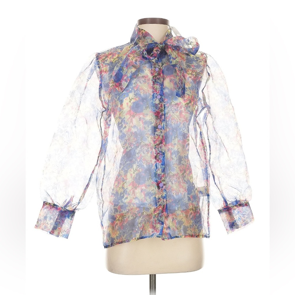 Floral Sheer Blouse with Bow